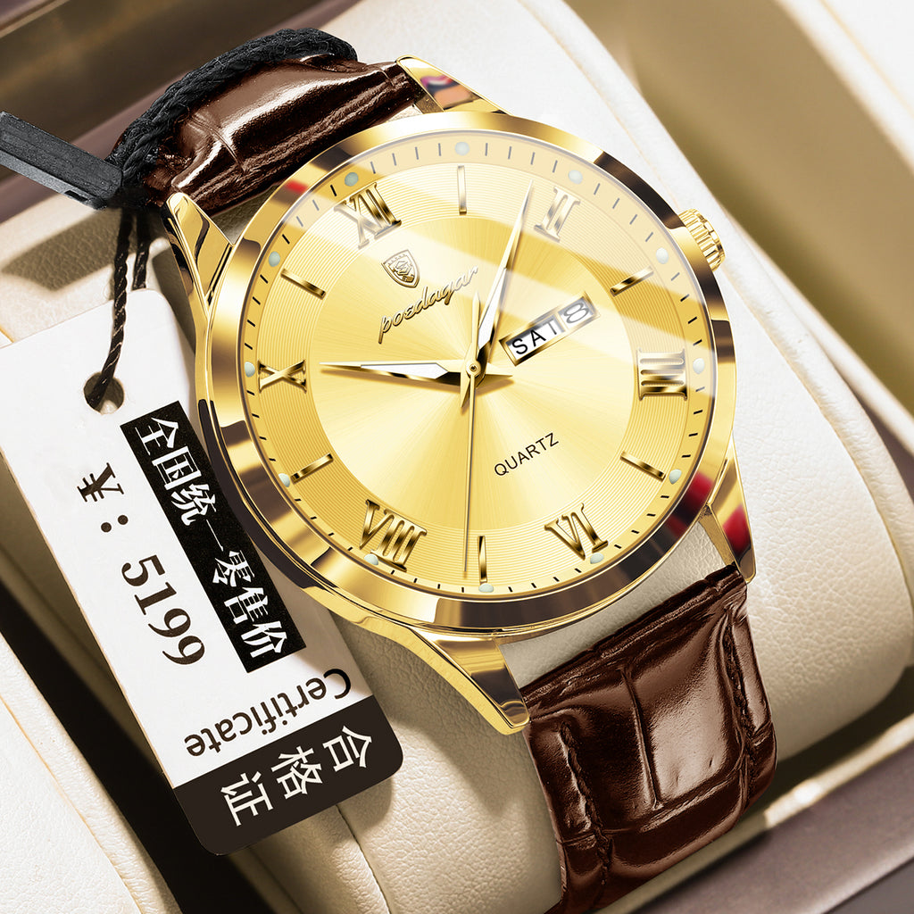 Homme occasionnel lumineux double calendrier montre étanche