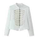 INS Femme populaire Mode Stand-collar Grenouille-bouton Manches longues Coat