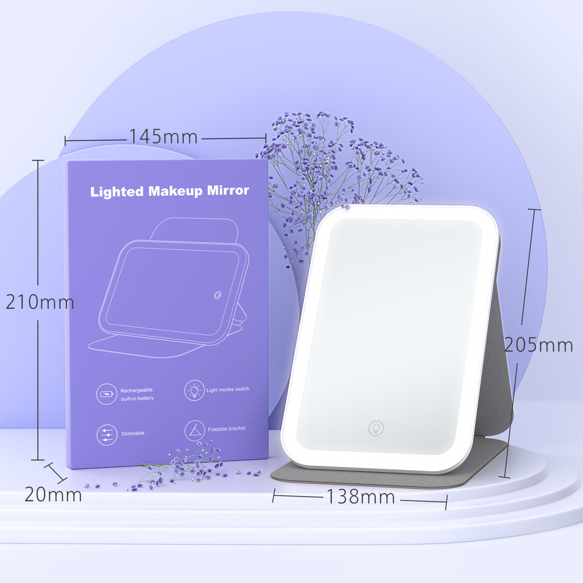 Miroir de maquillage pliant LED en cuir
