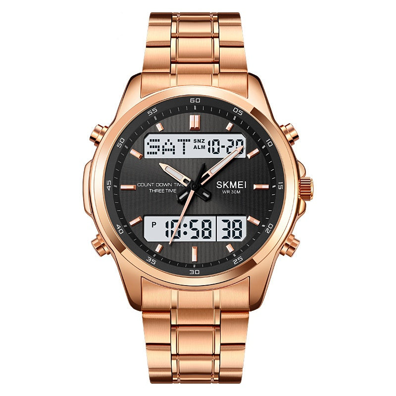 Montre en acier multifonctionnel pour hommes Double Display Sports