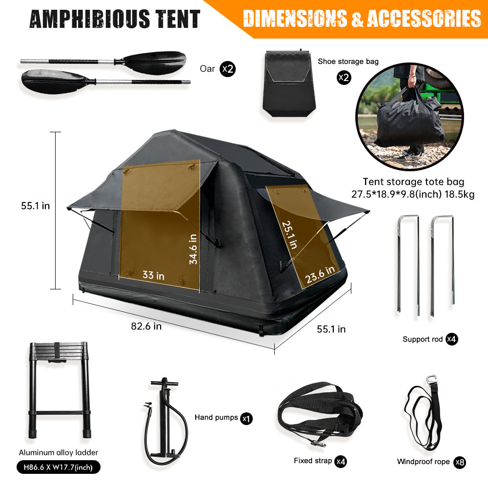 Tente gonflable amphibie portable pour camping pliable Toit hors route Top Tente flottante Te
