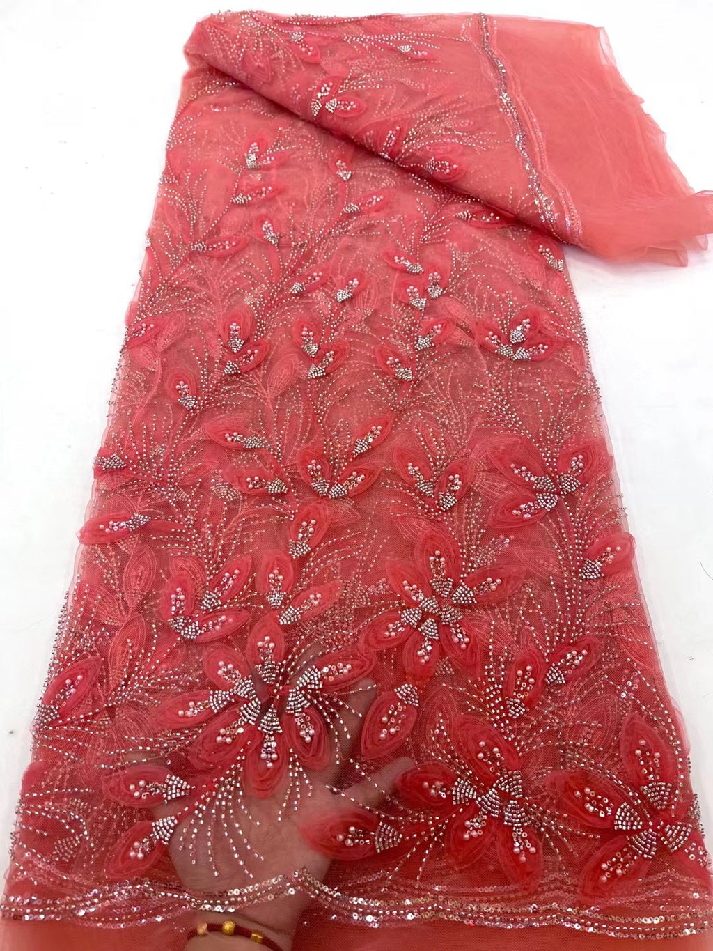 Ruban Fleur Perlé Tulle Dentelle Tissu Cocktail Party Occasion Robe de soirée Brodée C