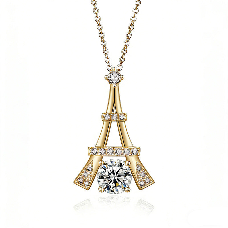 S925 Argent Sterling 1ct D Couleur VVS1 Moissanite Tour Eiffel Collier 45cm Platine Or
