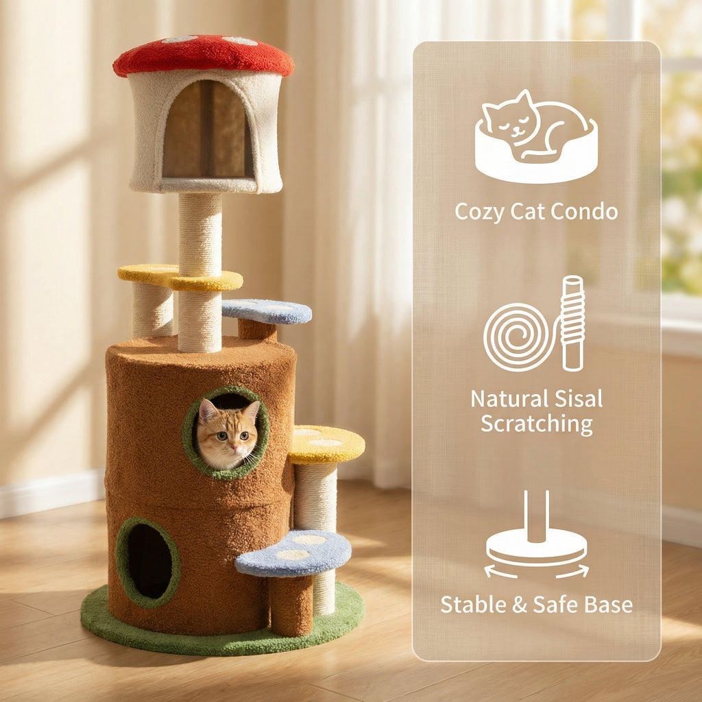 Chat arbre de champignons avec grande échelle de plate-forme condo
