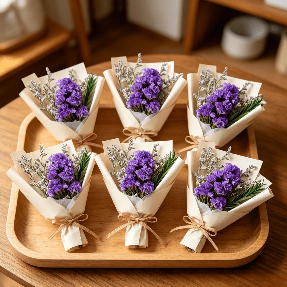 Ensemble de 6 mini Bouquets de fleurs séchées pourpre avec Forget-Me-Pas pour décoration et party Su