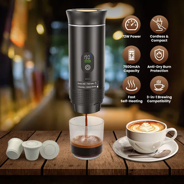 3-en-1 Machine Espresso Portable Machine sans fil auto-chauffant Machine à café avec 7500mAh Batterie 2