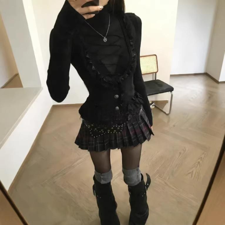 Veste d'haltère en dentelle noire de style gothique foncé pour les femmes