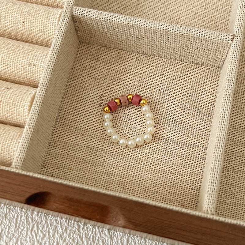 Maillard Pearl Bague Perlé Rope Élastique Femme Artistic Stacking Index Finger Ring High-E