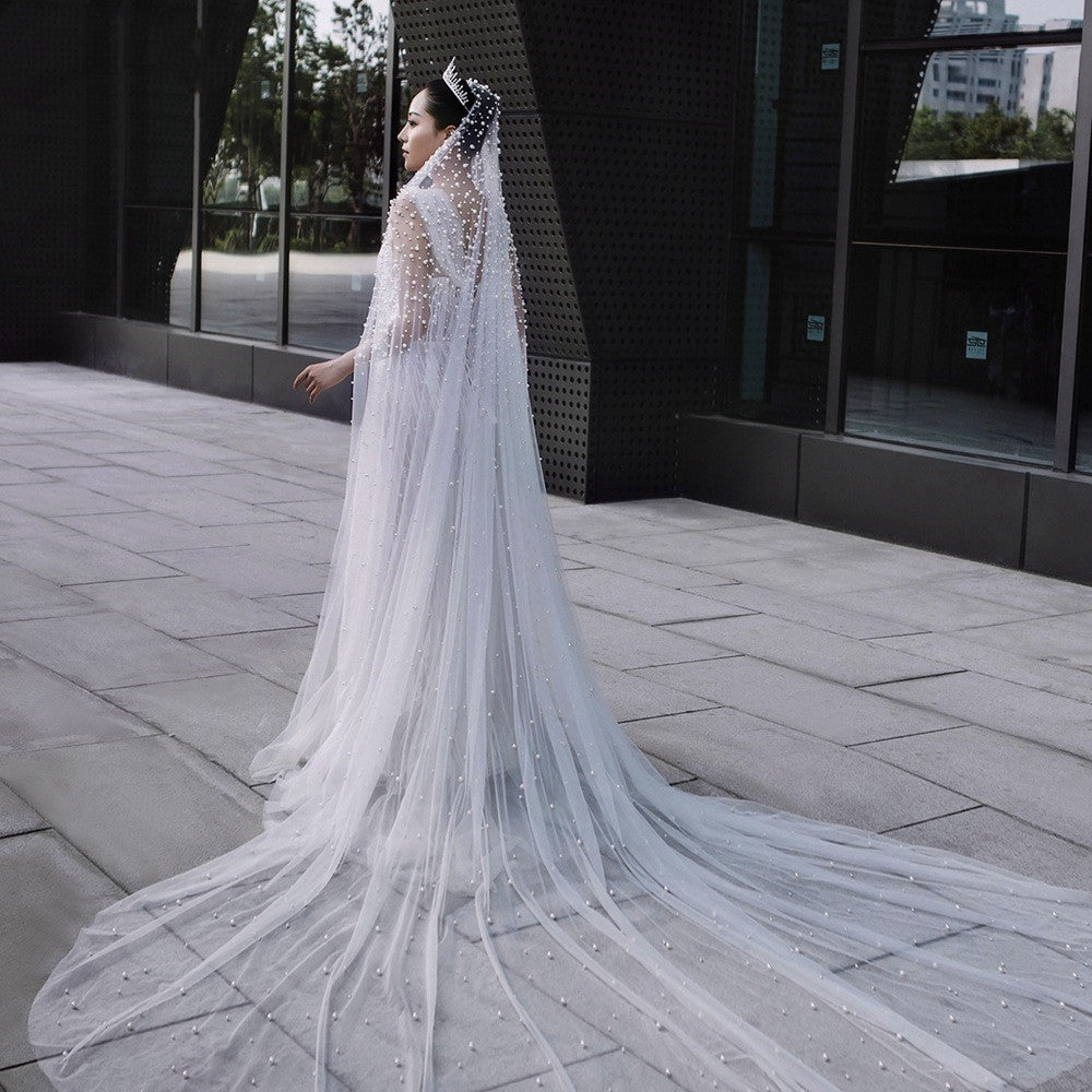 Industrie lourde de luxe voile de perles de mariée