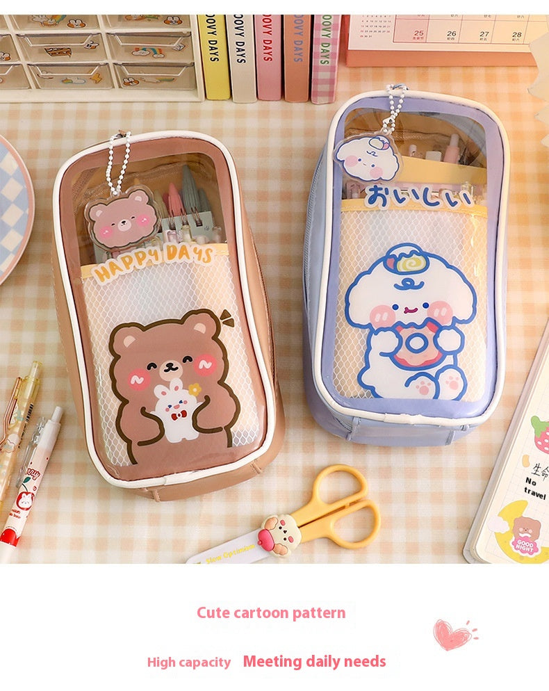 Cartoon papeterie grande capacité transparent et mignon étudiant stylo boîte de papeterie
