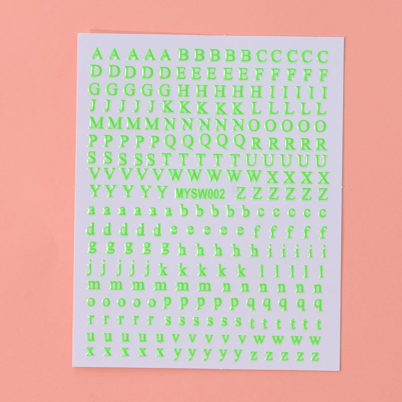 Stickers Nail 12 Couleurs Boîtier en lettres anglaises Décoration pour bricolage fluorescent