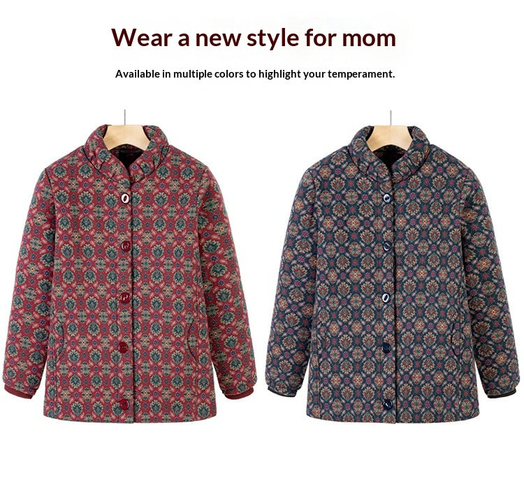 Manteau de coton épais avec collier pour personnes âgées et d'âge moyen