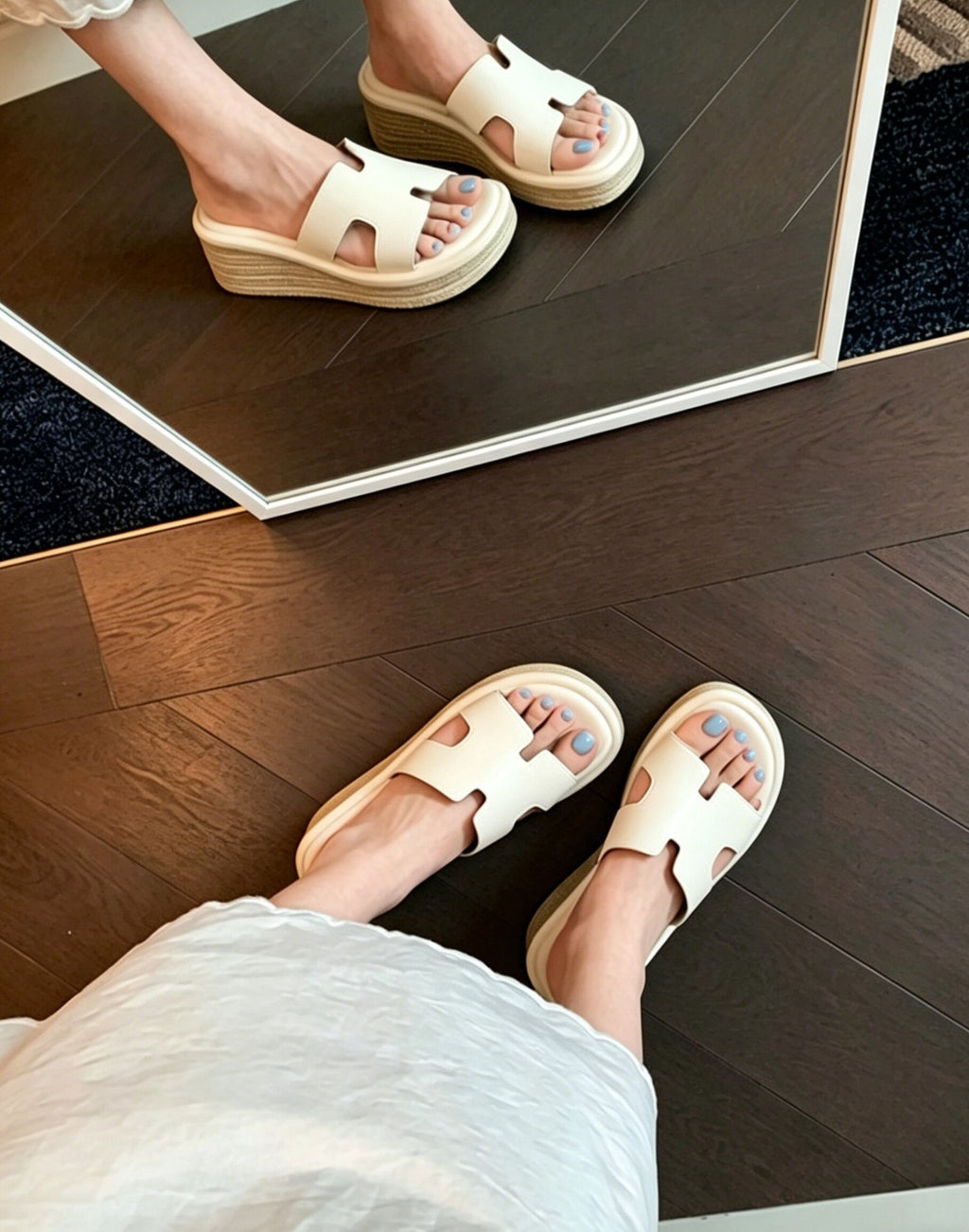 Femmes Été Wedge plate-forme Épaisseur semelle Pantoufles en cuir souple Wedge Casual Sandales Diapositive Fo