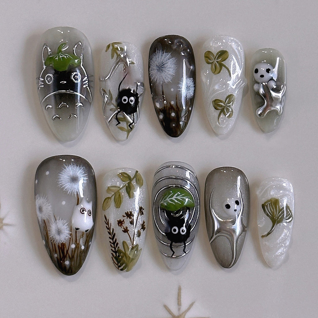 24Pcs Forest Style 3D Embossed Cat Eye Press sur les ongles