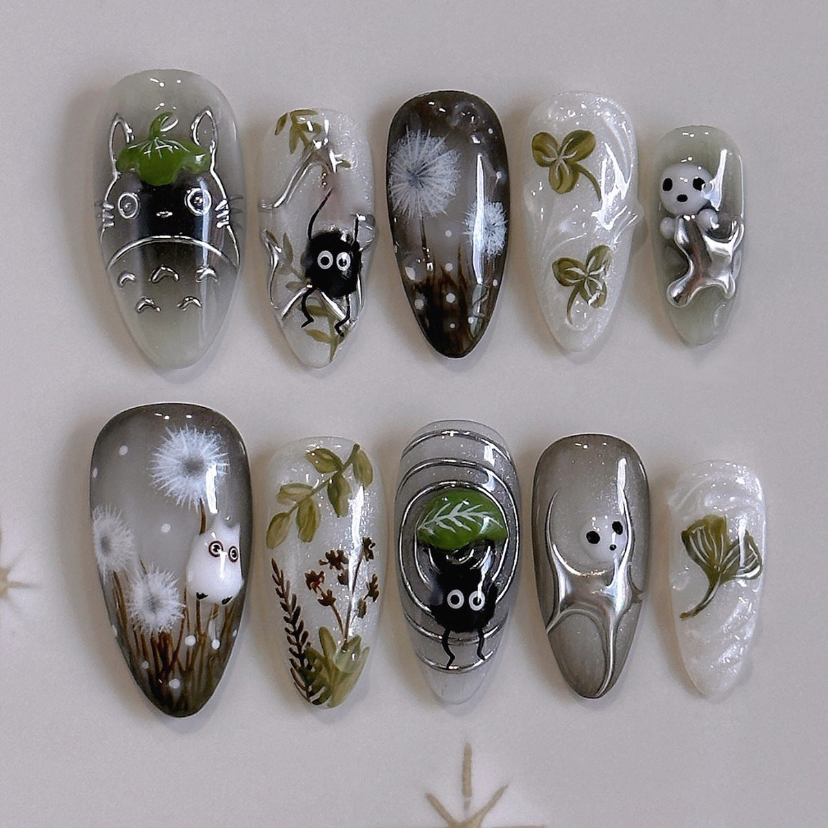 24Pcs Forest Style 3D Embossed Cat Eye Press sur les ongles
