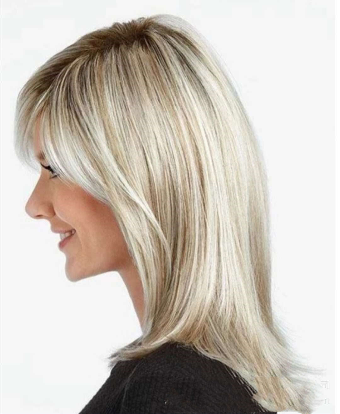 Long cheveux moyen Platinum Faits saillants Brun Gradient teint Cheveux chimiques fibre