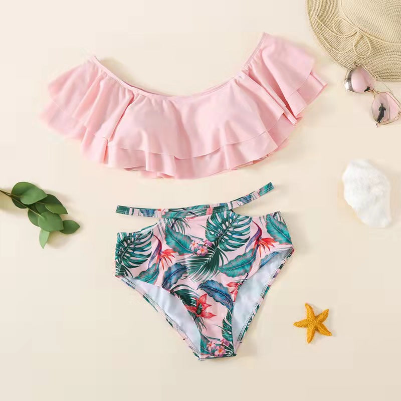 Parent-enfant Maillot de bain Famille européenne et américaine Bikini Lotus Leaf