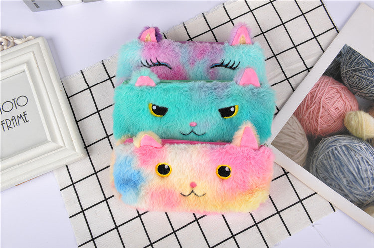 Laser couleur chat peluche crayon cas étudiant papeterie sac