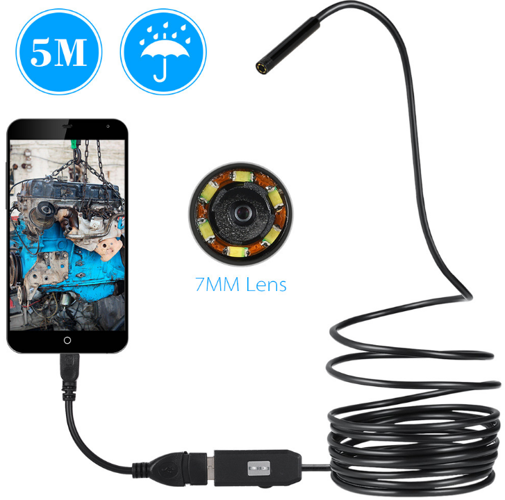 OWSOO 6 LED 7MM USB Endoscope Caméra 5M étanche USB fil Snake Tube Inspection Borescop