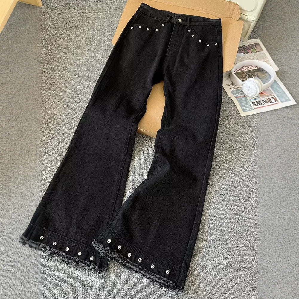 Men's Black Raw-Edged Rivet Jeans