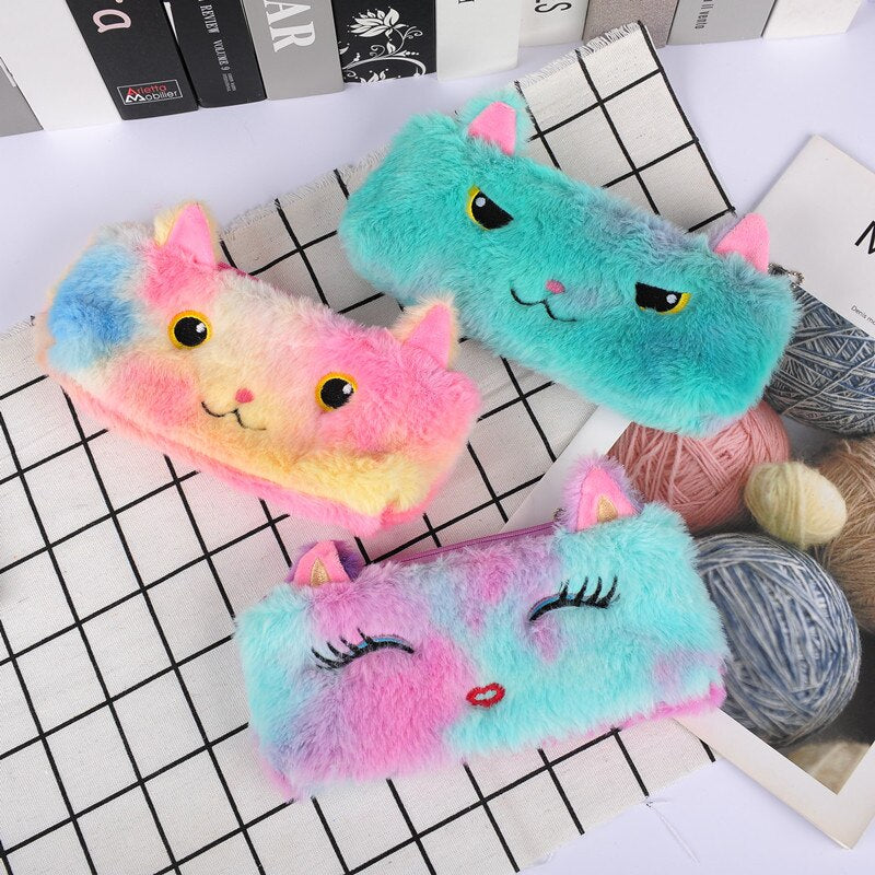 Laser couleur chat peluche crayon cas étudiant papeterie sac