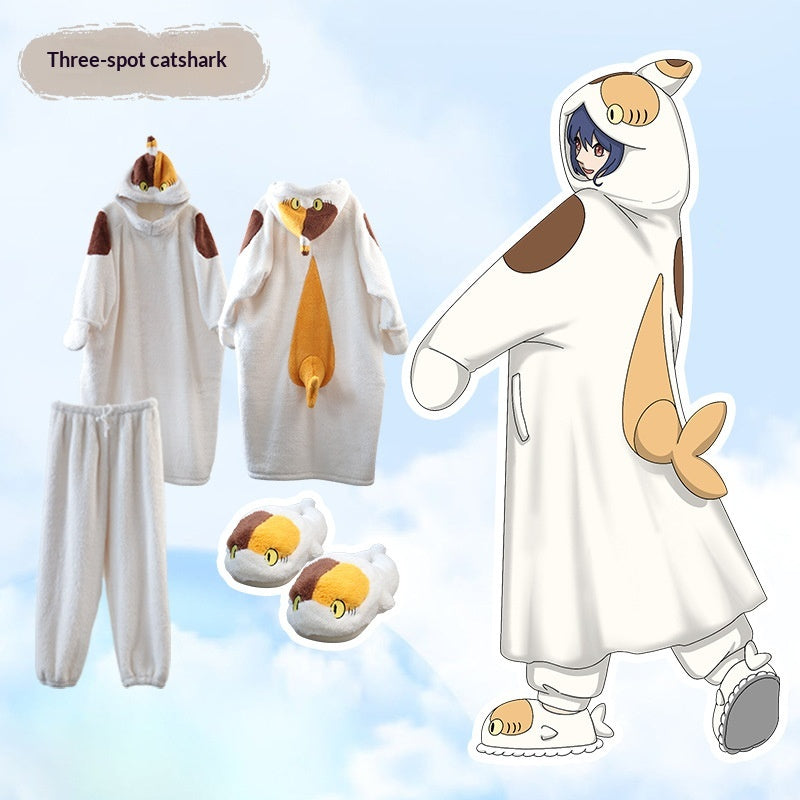 Anime Cartoon Funny Shark et Cat Onesie Pajamas Mignon Cozy Loungewear Set