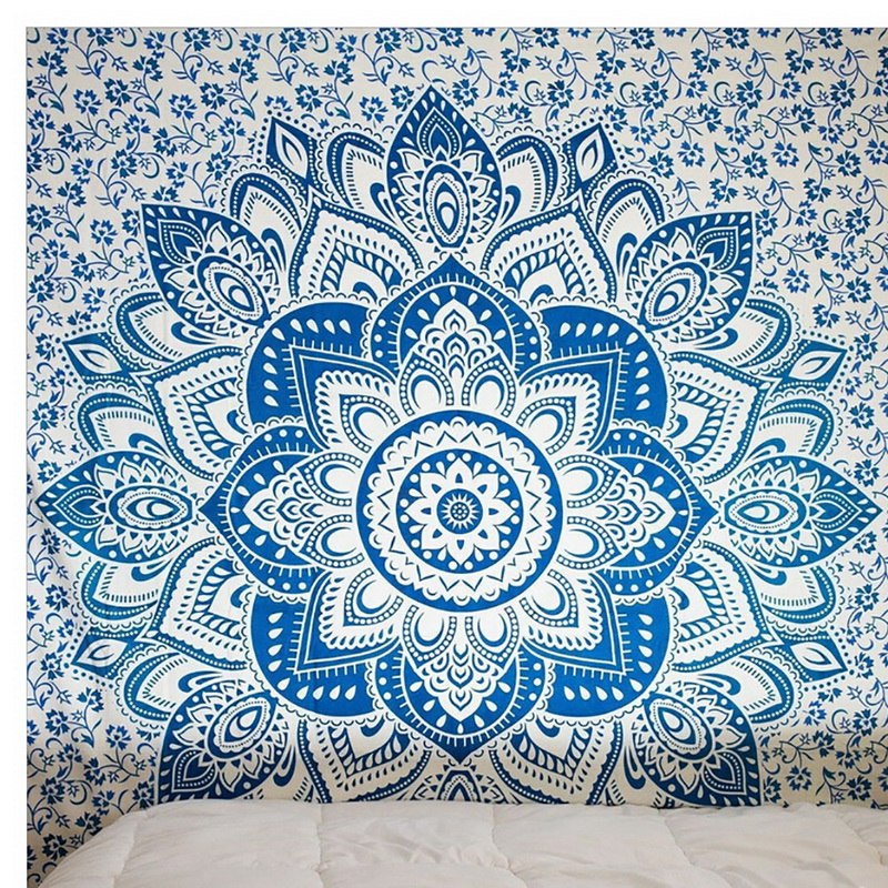Indien Mandala Tapestry Vert Bleu Fleur Belle tapisserie murale 210x150cm Couverture de lit