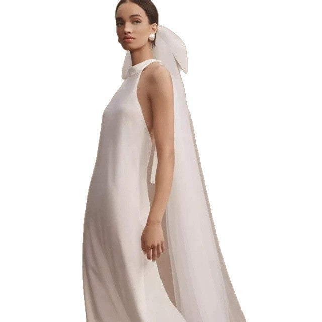 Minimaliste Blanc Double couche Tulle Veil nuptial avec une Bow
