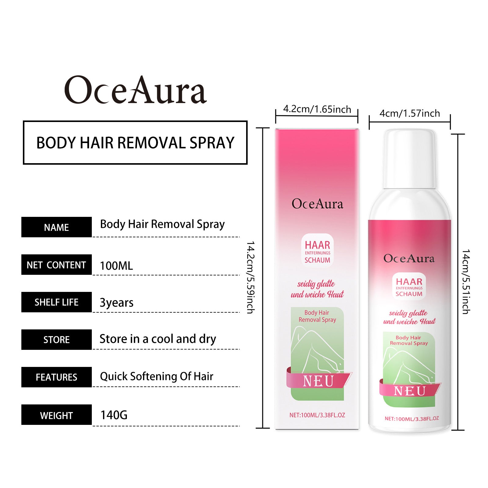 Spray d'enlèvement des cheveux du corps 1 00ml 1 boîte