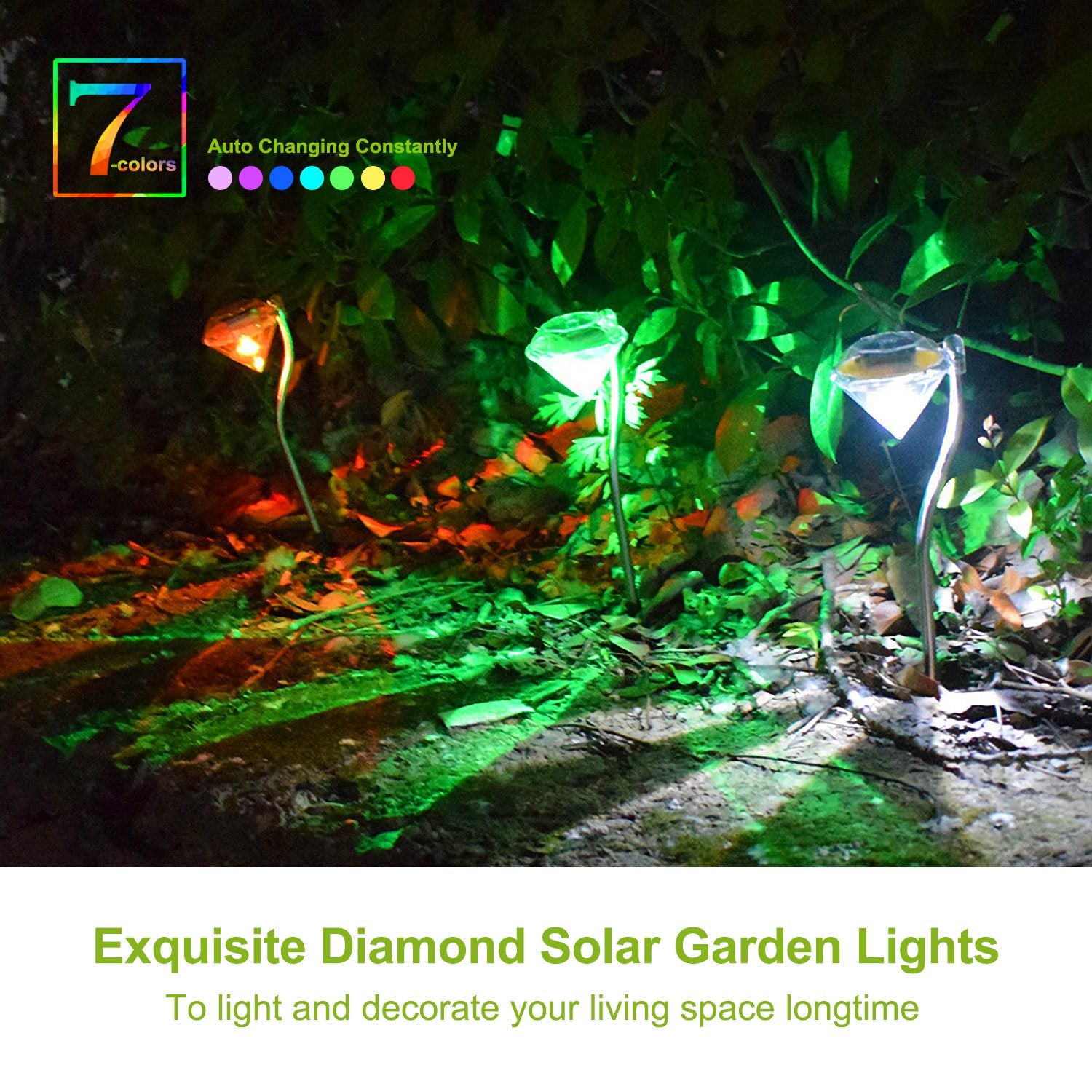 4Pcs Solar Garden Stake Light Outdoor Diamond LED Light 7 Color Changing IP65 Waterproof P