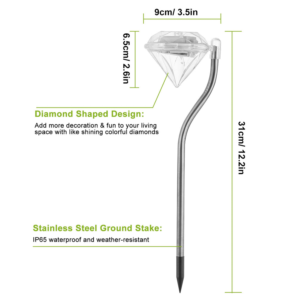 4Pcs Solar Garden Stake Light Outdoor Diamond LED Light 7 Color Changing IP65 Waterproof P