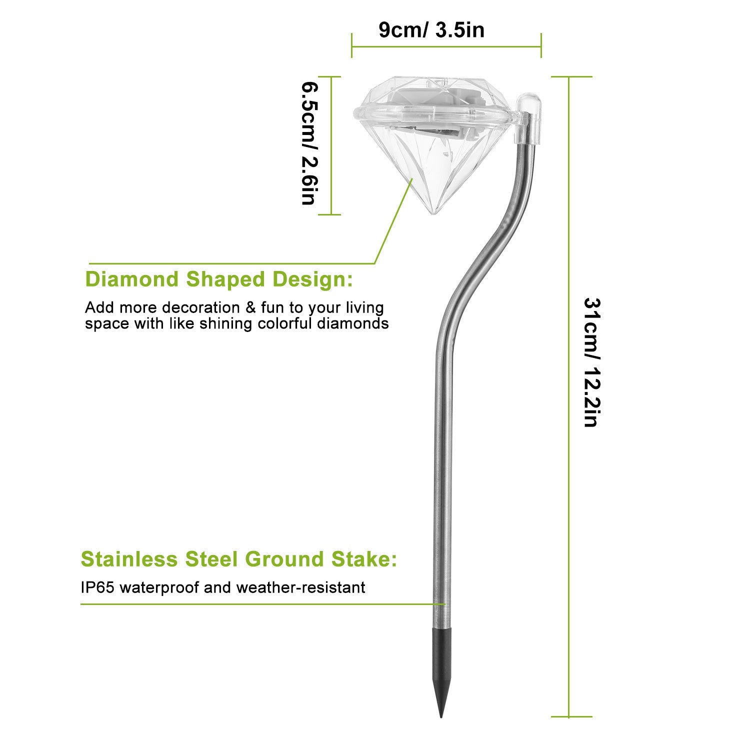 4Pcs Solar Garden Stake Light Outdoor Diamond LED Light 7 Color Changing IP65 Waterproof P