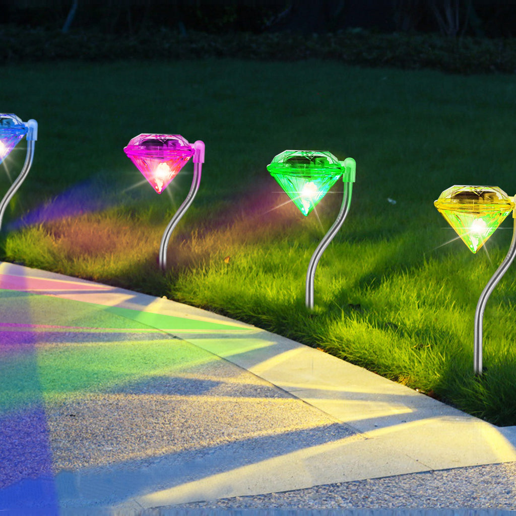 4Pcs Solar Garden Stake Light Outdoor Diamond LED Light 7 Color Changing IP65 Waterproof P