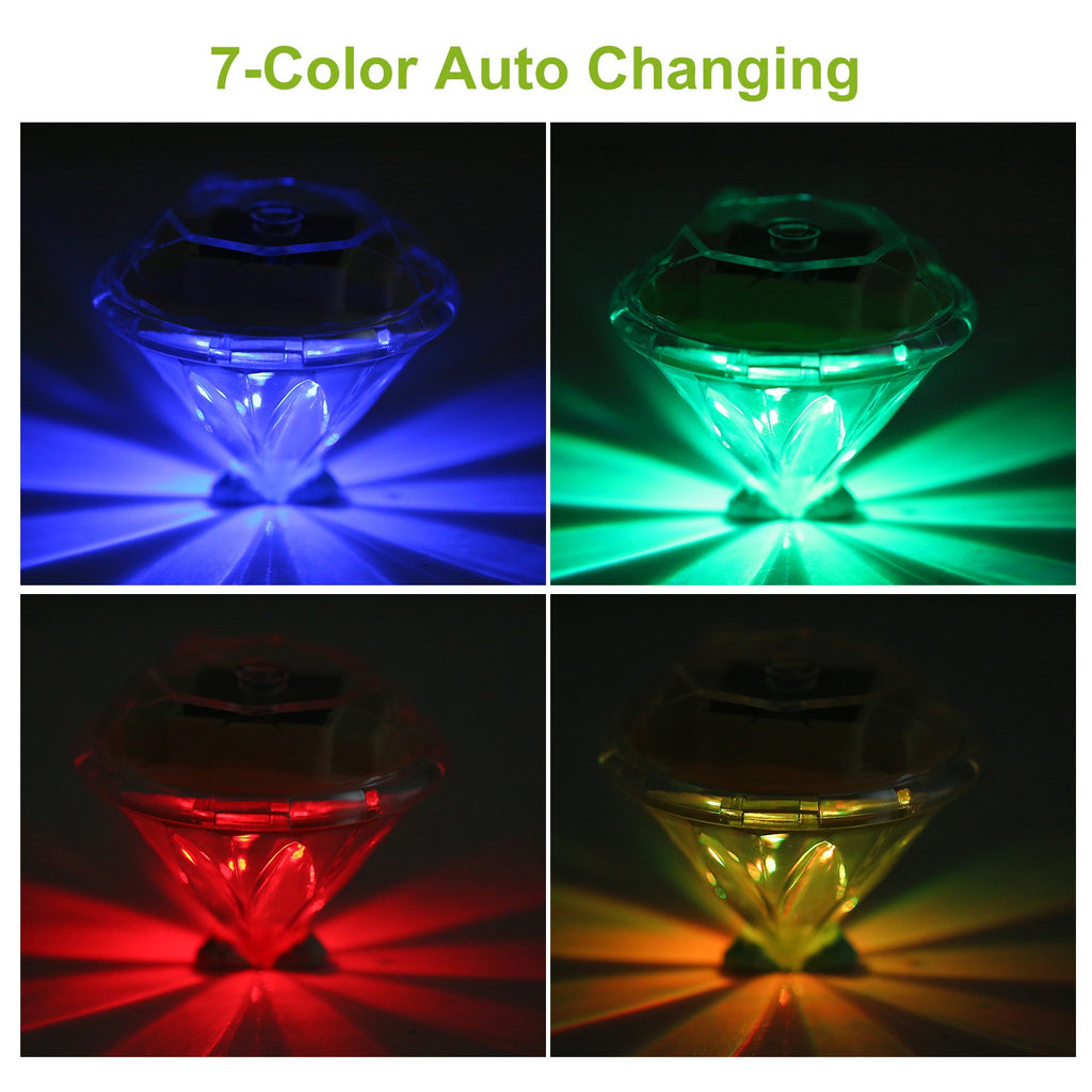 4Pcs Solar Garden Stake Light Outdoor Diamond LED Light 7 Color Changing IP65 Waterproof P