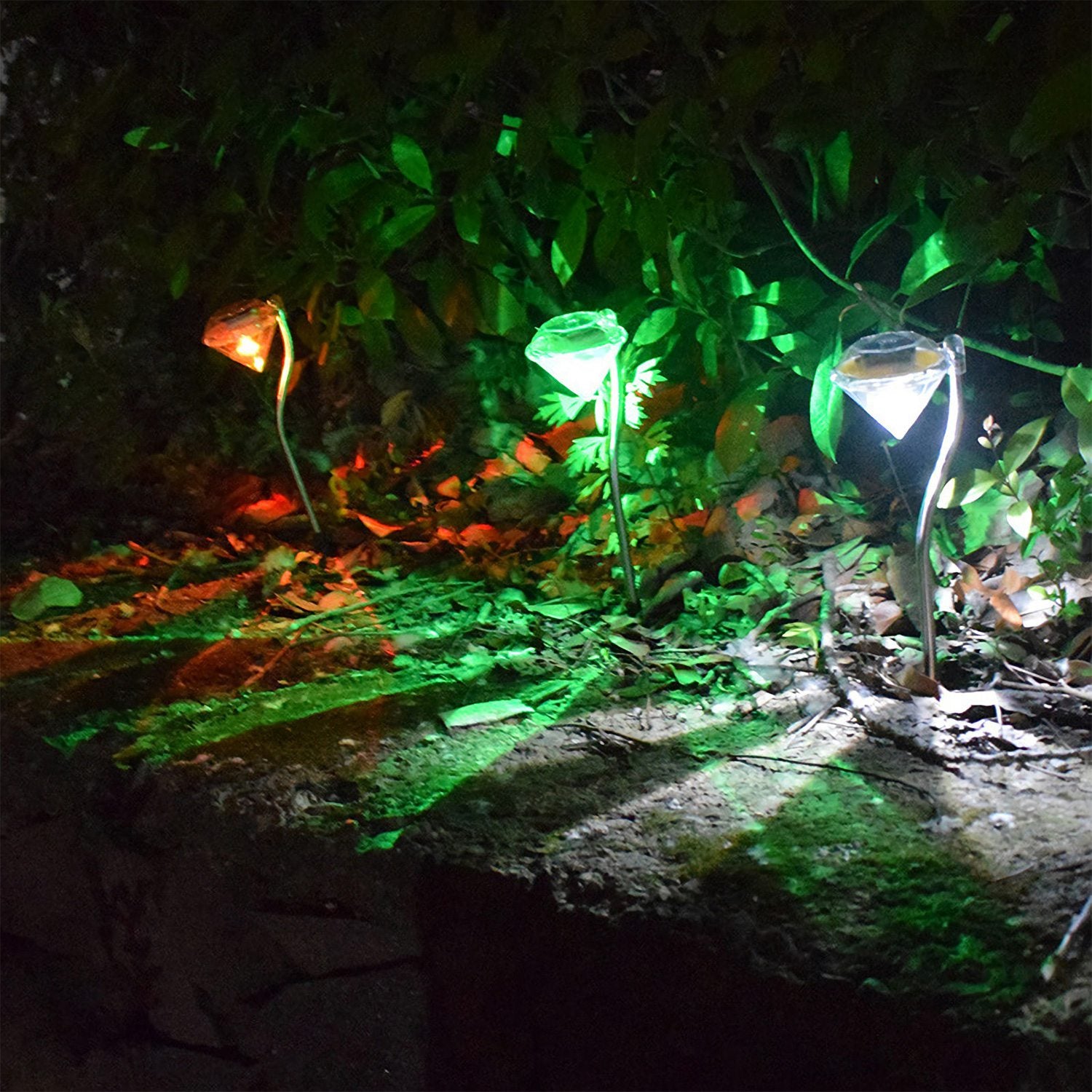 4Pcs Solar Garden Stake Light Outdoor Diamond LED Light 7 Color Changing IP65 Waterproof P