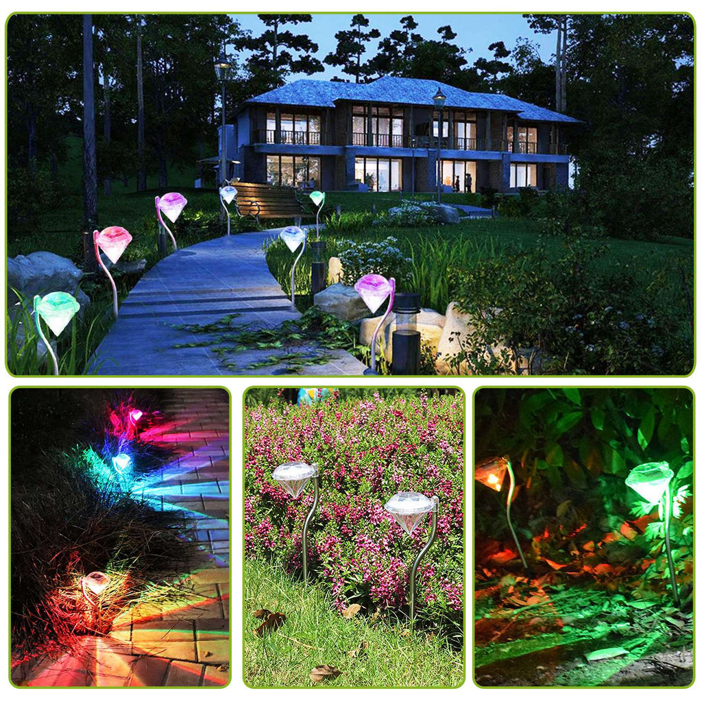 4Pcs Solar Garden Stake Light Outdoor Diamond LED Light 7 Color Changing IP65 Waterproof P