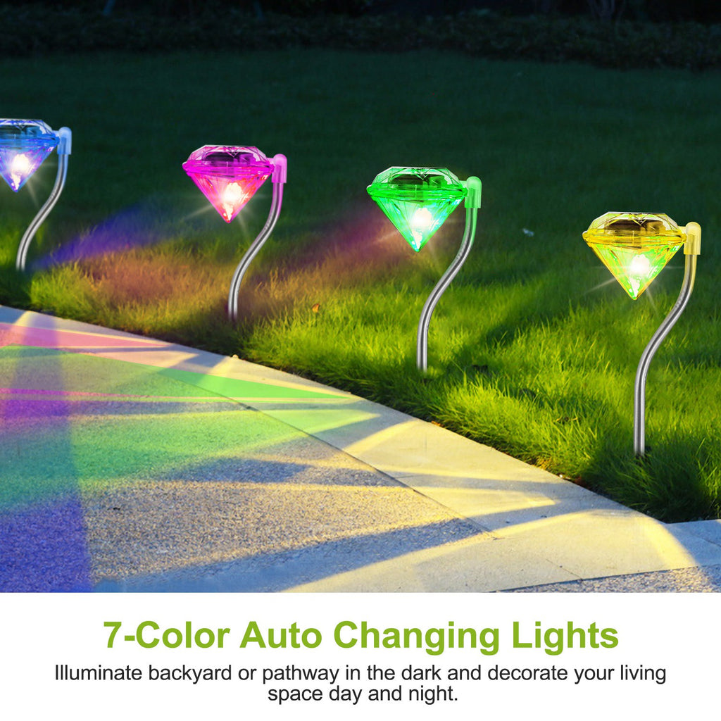 4Pcs Solar Garden Stake Light Outdoor Diamond LED Light 7 Color Changing IP65 Waterproof P