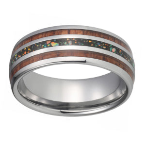 Tungstène 8MM Bandes de mariage pour les hommes et les femmes avec Opal bleu