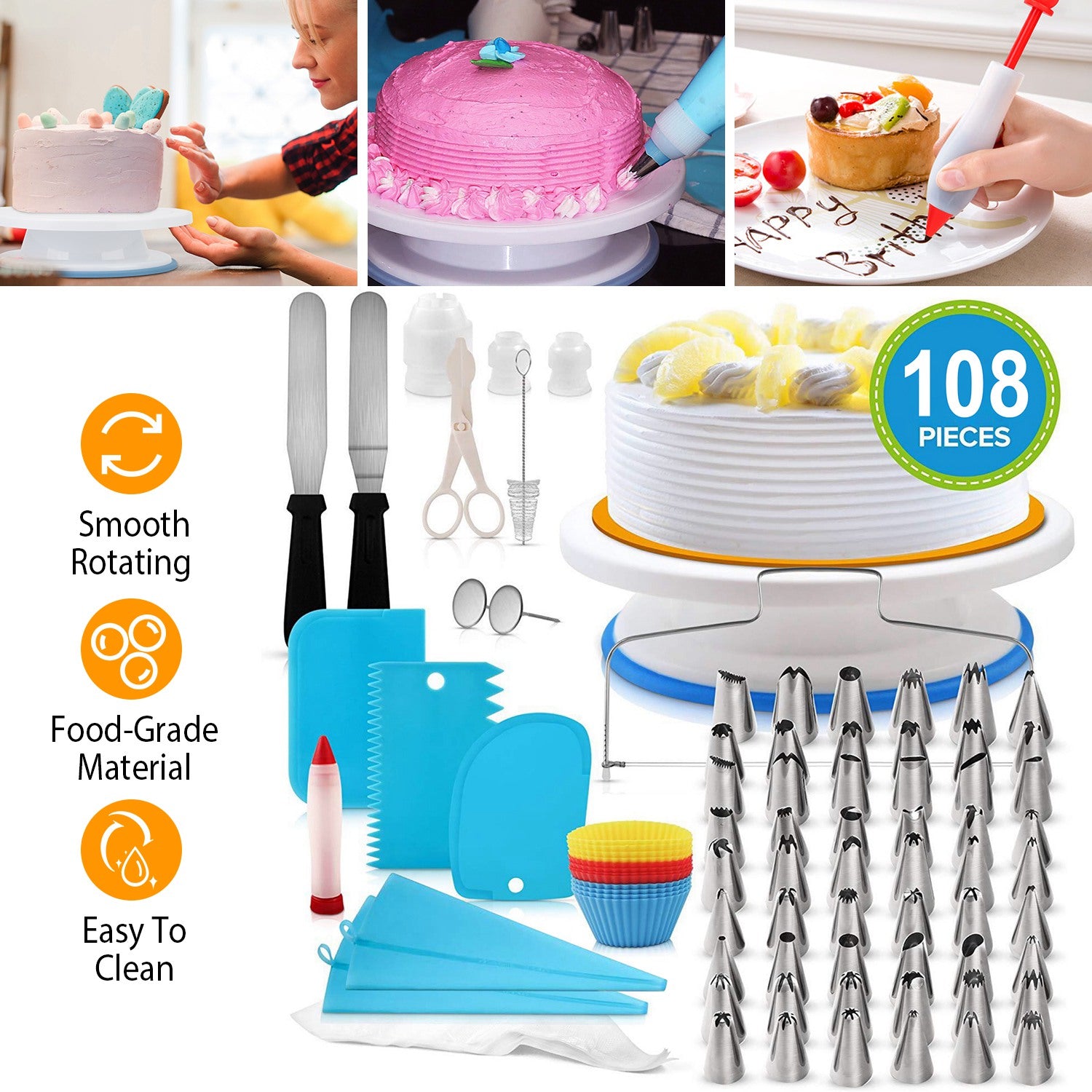 1 Set 11in tournoyau de gâteau rotatif 108Pcs Cake Decorating Supplies Kit Cake Revolving Tabl