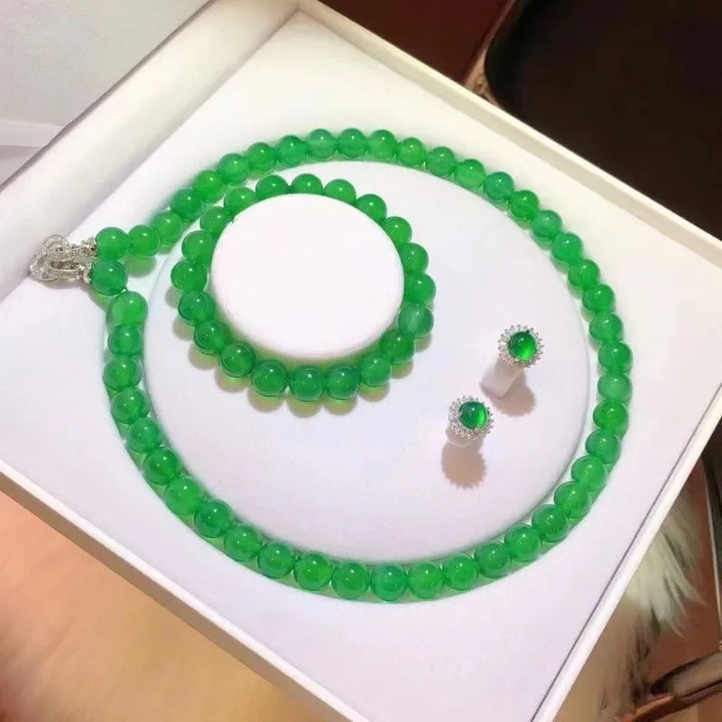 Gao Bing Empereur Green Chalcedony Ball Bracelet Collier Eardrops Costume