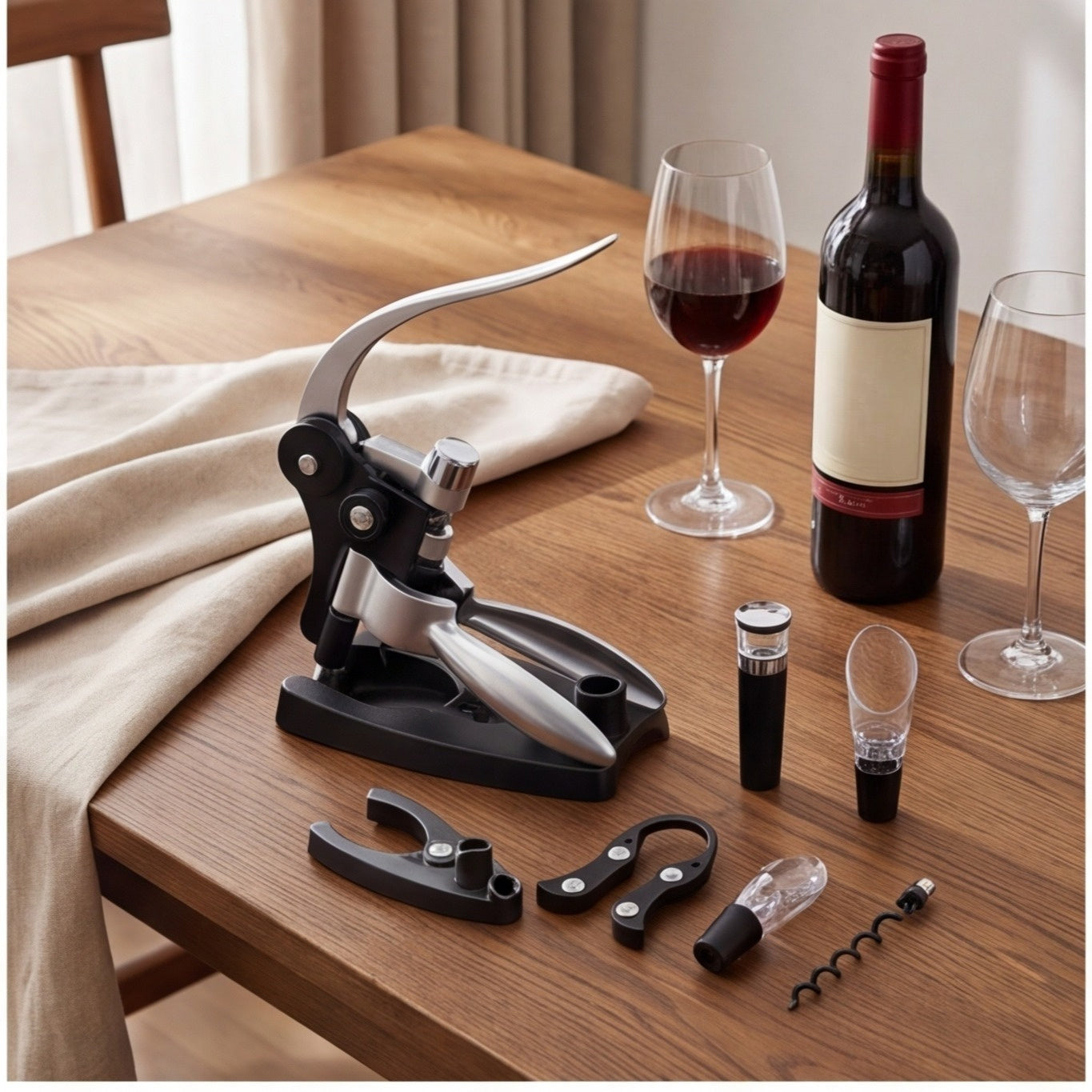 Set cadeau de tire-bouchon à 7 pièces avec tête de lapin argentée – Ensemble d'accessoires de partie