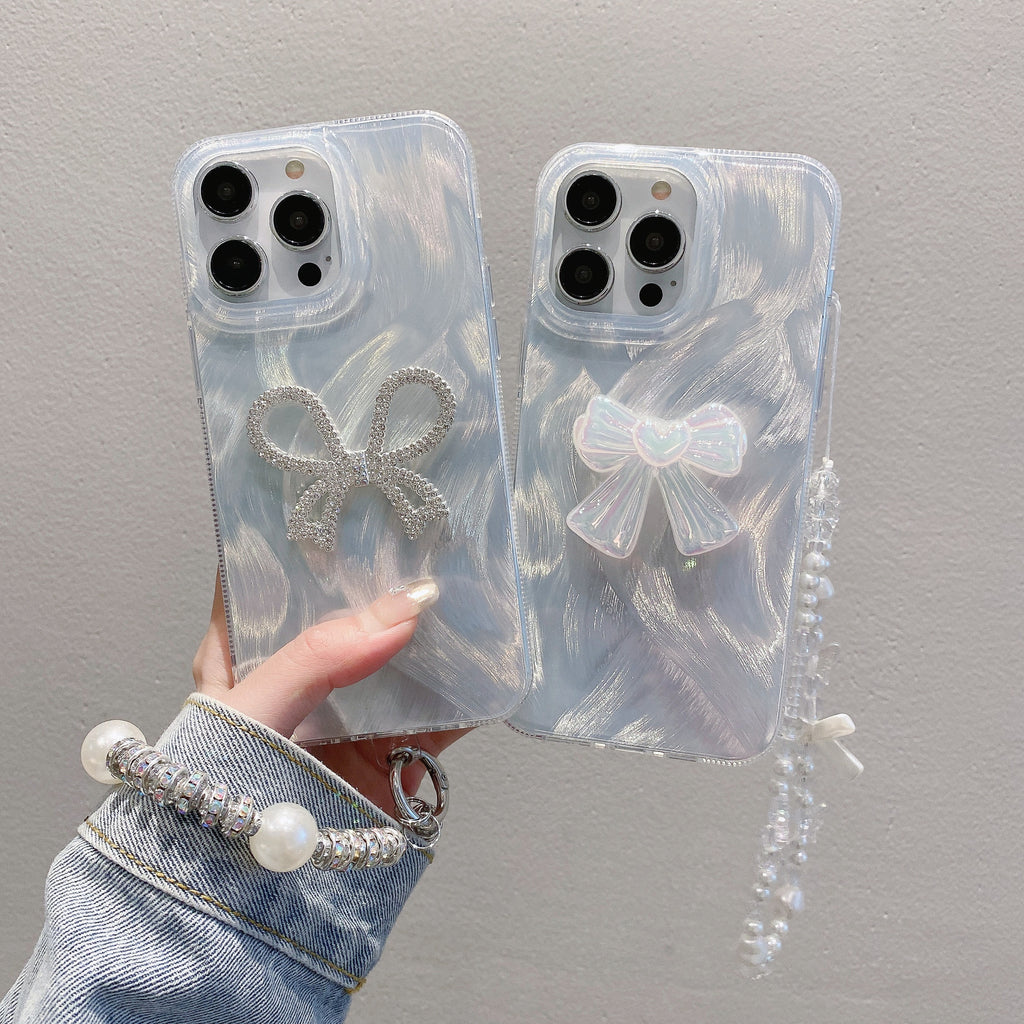 Cas de téléphone à chaîne en fils de plumes de luxe Bow