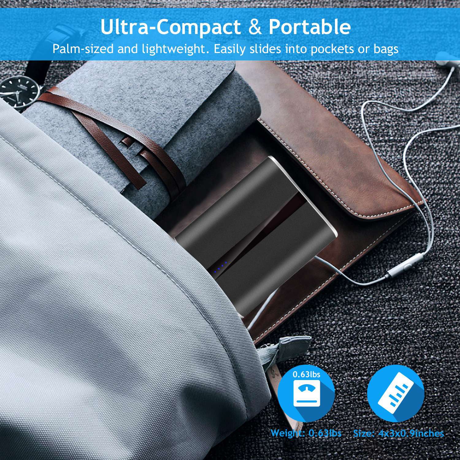 Chargeur portable 1Pc 12000mAh avec double USB 3.1A Power Bank Ultra-Compact Externe