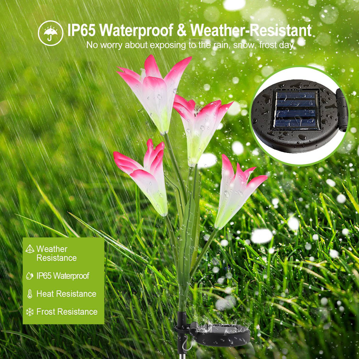 2Pcs Solar Pathway Lights Outdoor Lily Flower 7-Color Changing IP65 Waterproof for Garden