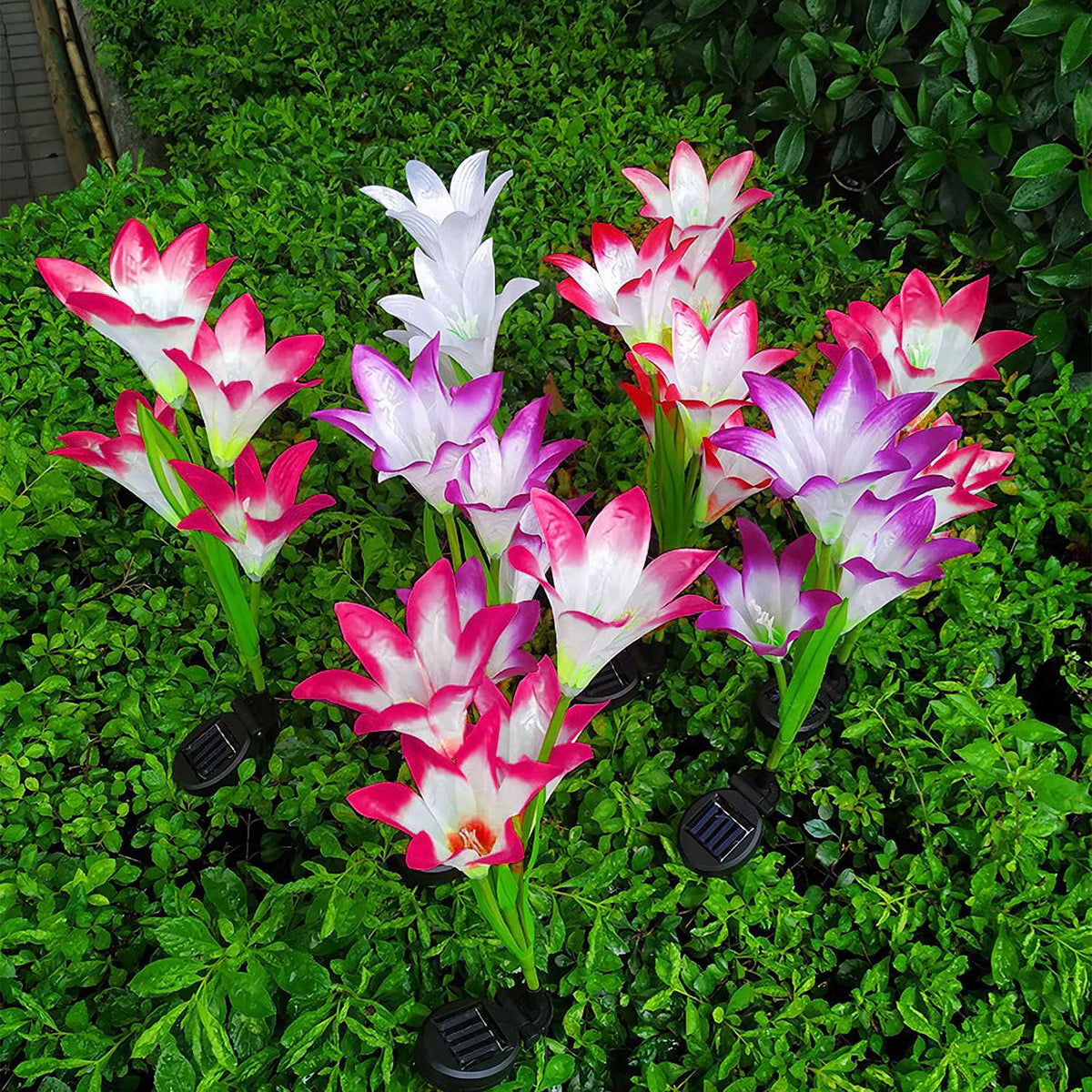 2Pcs Solar Pathway Lights Outdoor Lily Flower 7-Color Changing IP65 Waterproof for Garden