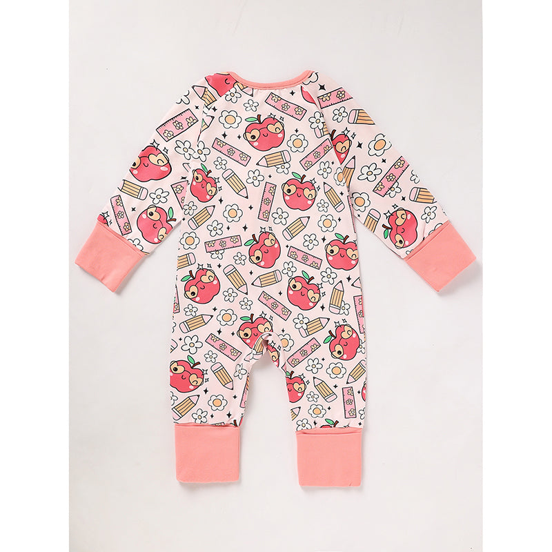 Adorable bébé Romper pour retour à l'école Apple et crayon imprimé longue manches combinaison de saut Outf