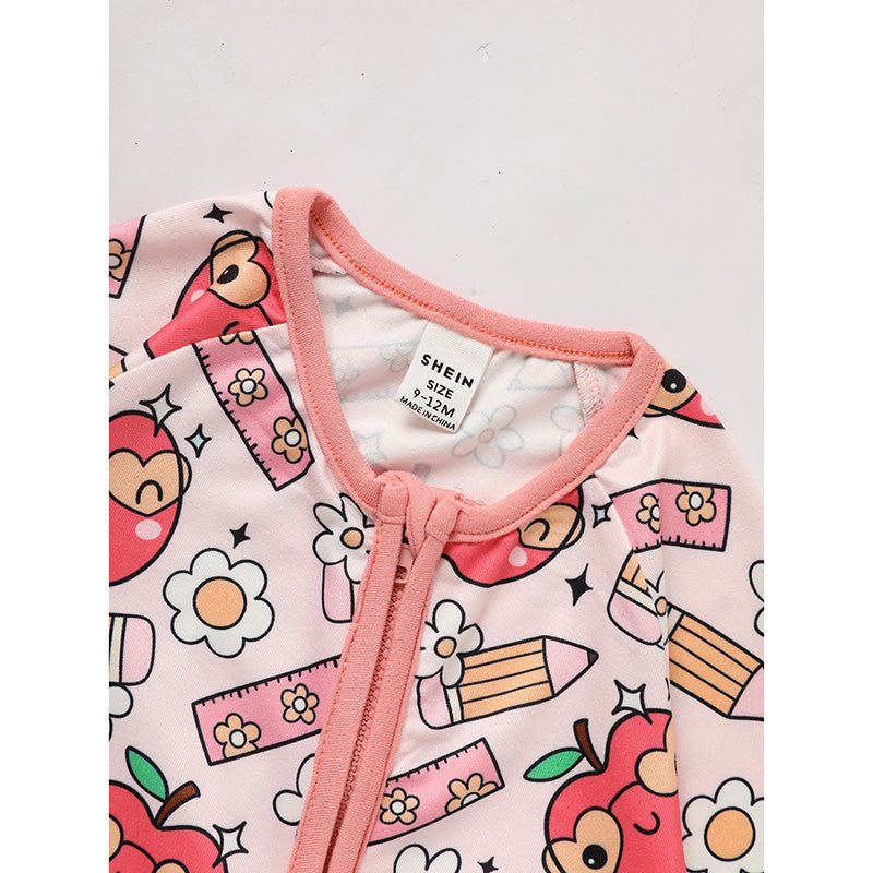 Adorable bébé Romper pour retour à l'école Apple et crayon imprimé longue manches combinaison de saut Outf