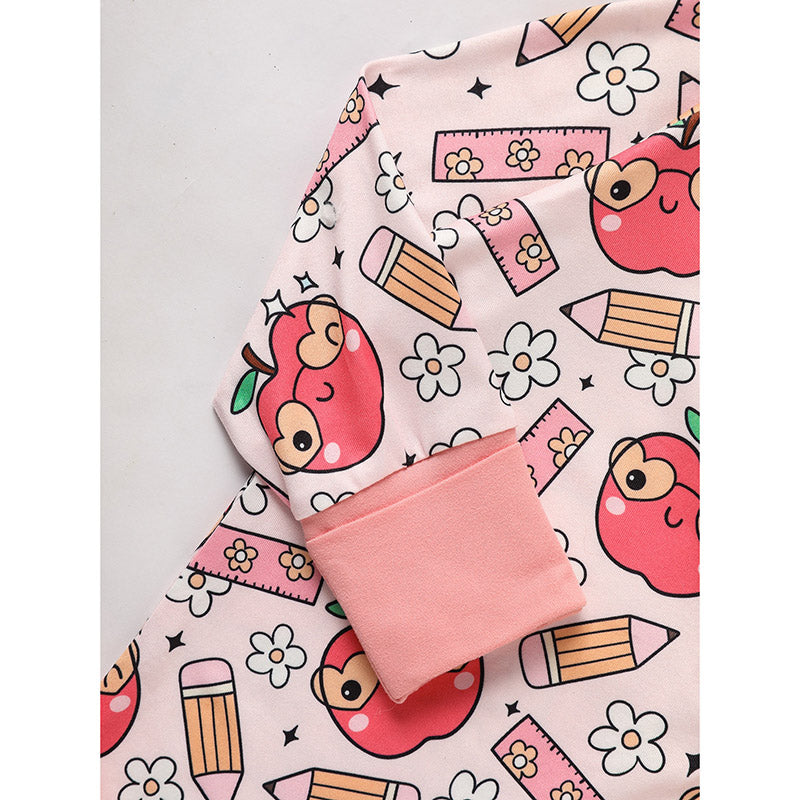 Adorable bébé Romper pour retour à l'école Apple et crayon imprimé longue manches combinaison de saut Outf