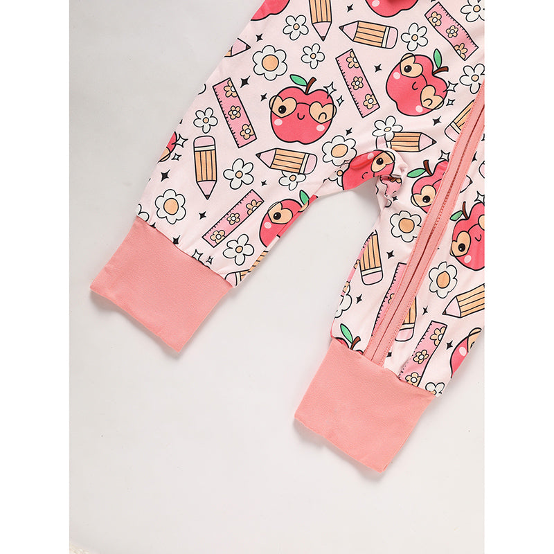 Adorable bébé Romper pour retour à l'école Apple et crayon imprimé longue manches combinaison de saut Outf