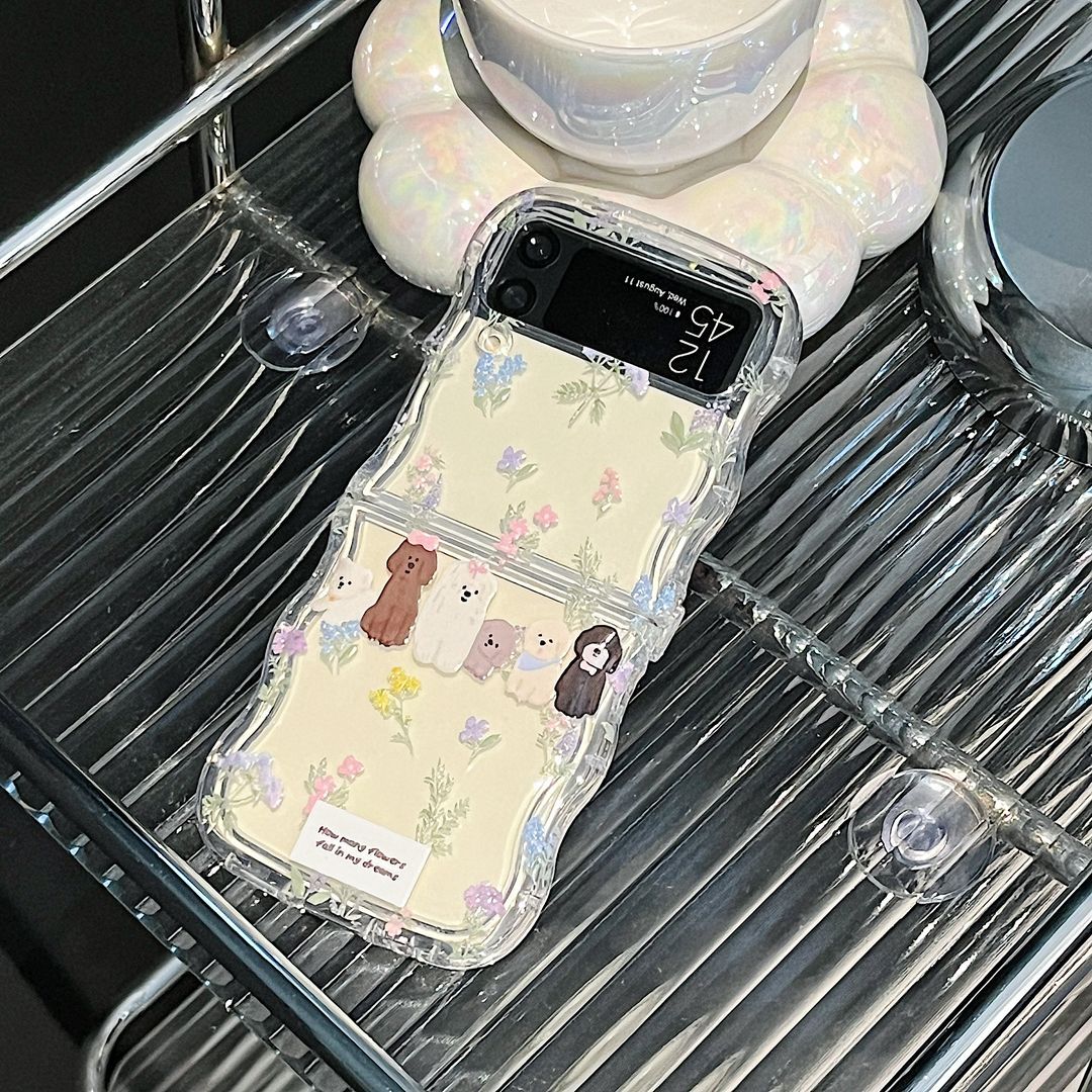 Dossier de téléphone pliant de chiot floral
